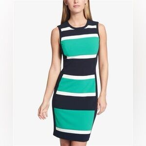 Tommy Hilfiger Striped Sheath Dress - Navy/Green/White Size 4